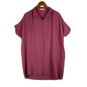 STARK X Mauve Crinkle‎ Gauze Button Front Oversized Tunic Shirt Top XS
